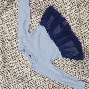 Tea Collection Blue Long Sleeve Top with Tulle Detail Size 18-24M